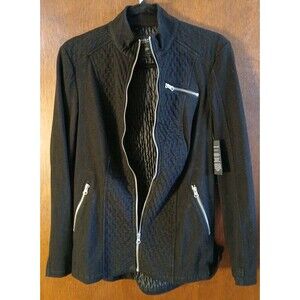 Liverpool Los Angeles Black Rinse Moto F/Zip Casual LS Jacket Quilted Panel SM